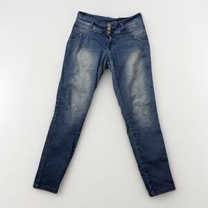 Tush Push Skinny Jeans Women's Blue Denim Low Rise Triple Button Zip Fly - 7